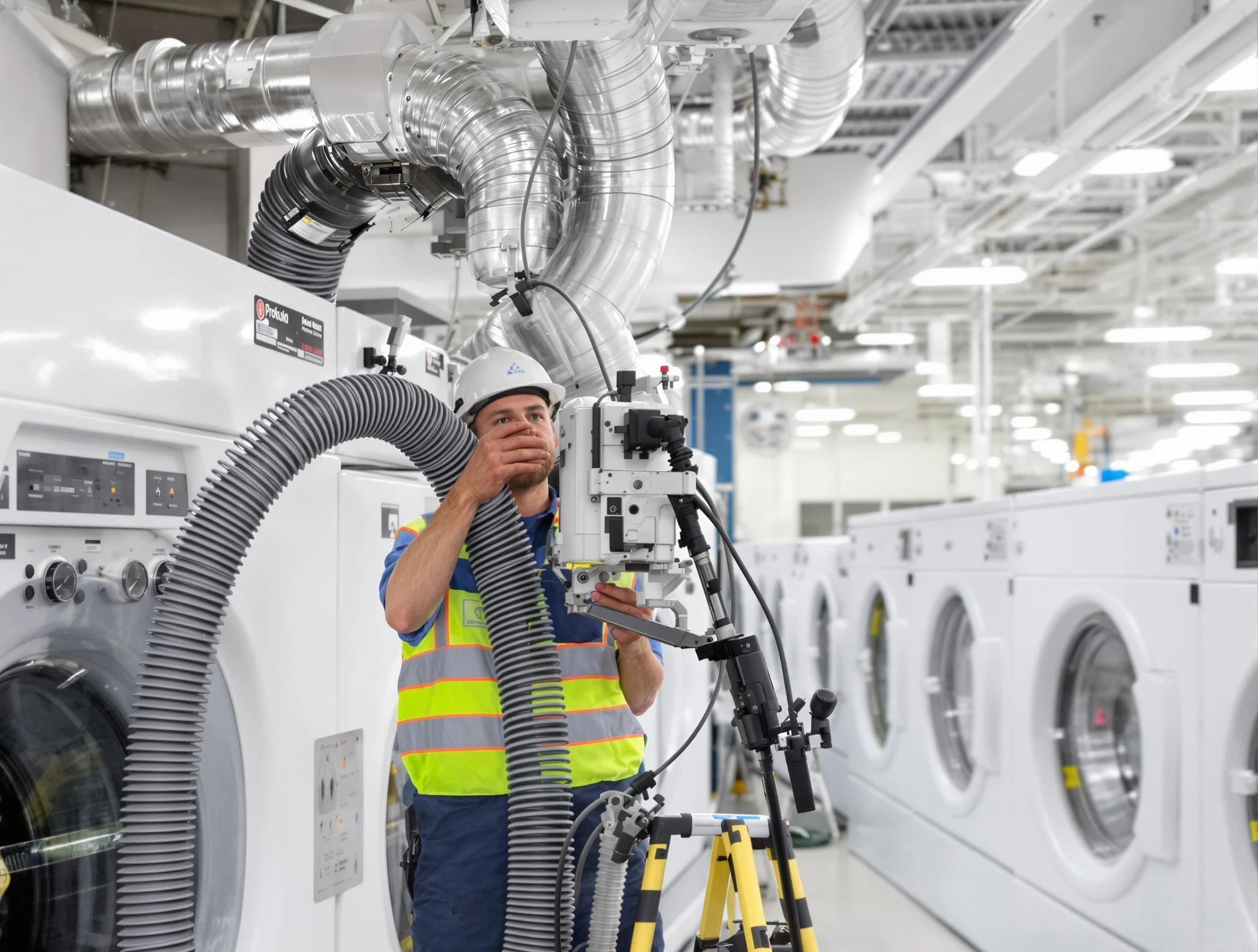 Shaw Heights Dryer Vent Cleaning team performing commercial-grade dryer vent cleaning at a business facility in Shaw Heights