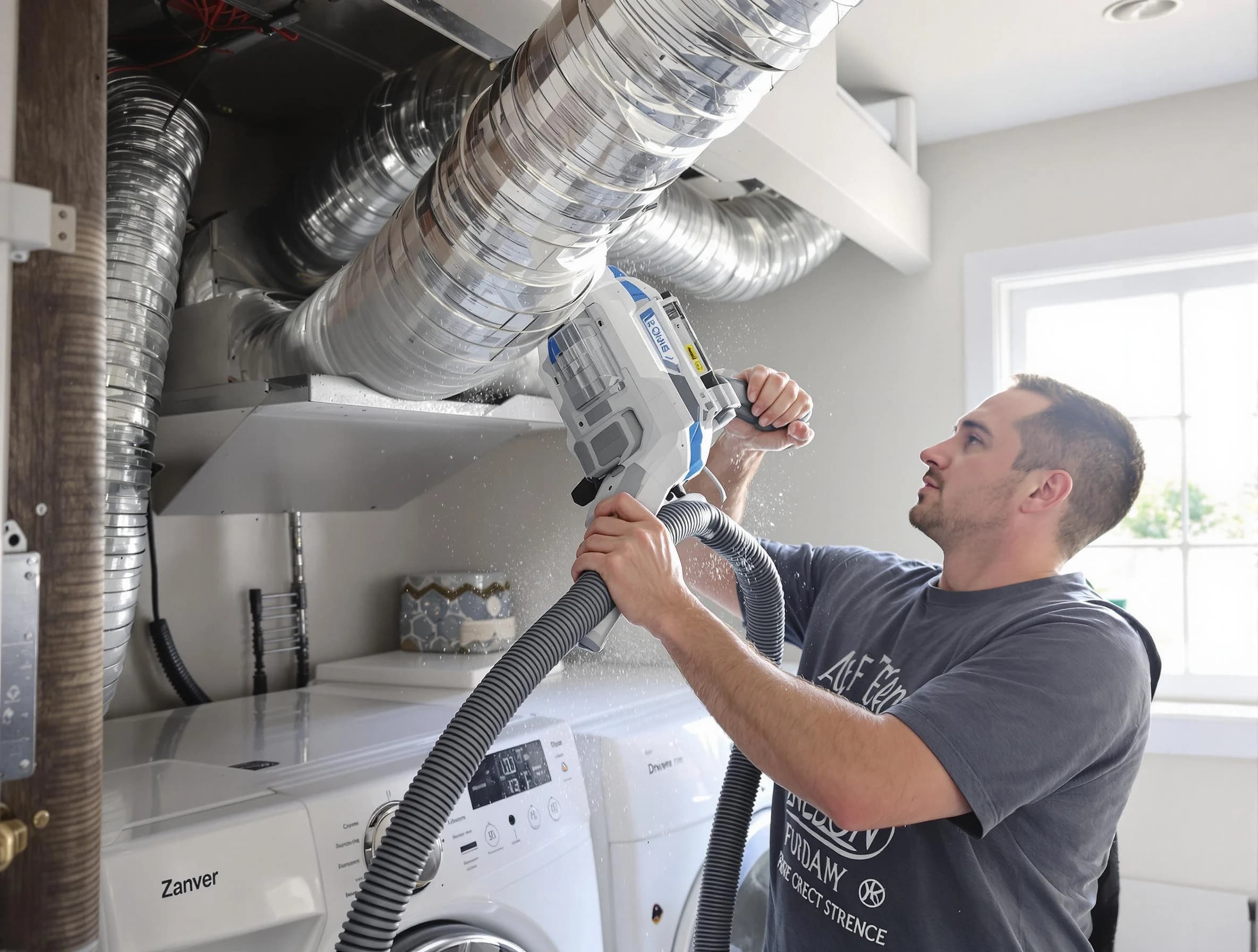 Shaw Heights Dryer Vent Cleaning specialist cleaning deep within a dryer vent duct system in Shaw Heights